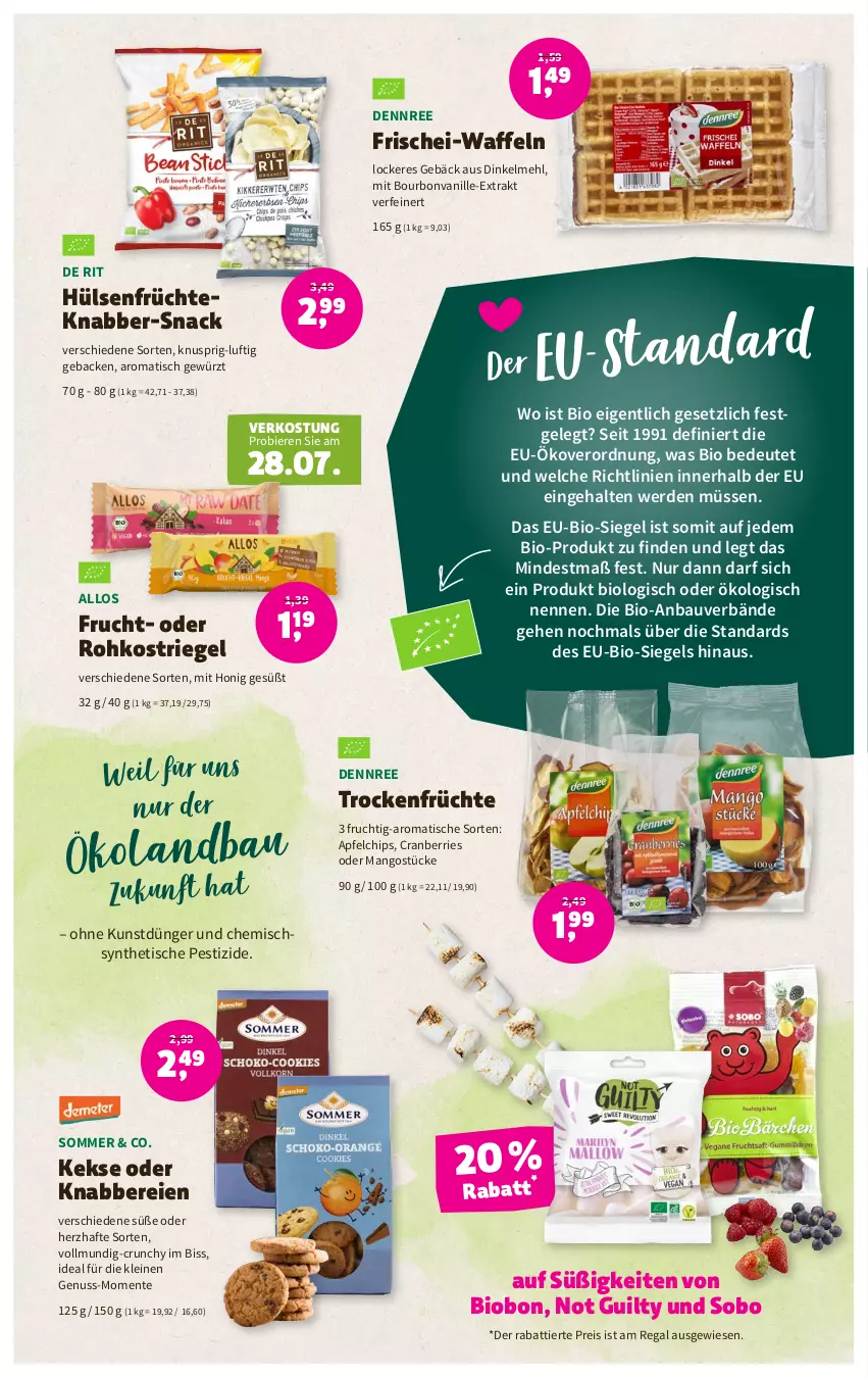 Aktueller Prospekt Denns Biomarkt - Prospekte - von 19.07 bis 01.08.2023 - strona 11 - produkty: apfel, Bau, bier, Biere, bio, bourbon, bourbonvanille, chips, cranberries, dennree, dinkelmehl, dünger, eis, ente, erde, frucht, früchte, geback, gewürz, honig, hülsenfrüchte, keks, kekse, leine, mango, mangos, mehl, nuss, regal, reis, riegel, senf, snack, Ti, tisch, Trockenfrüchte, vanille, waffeln