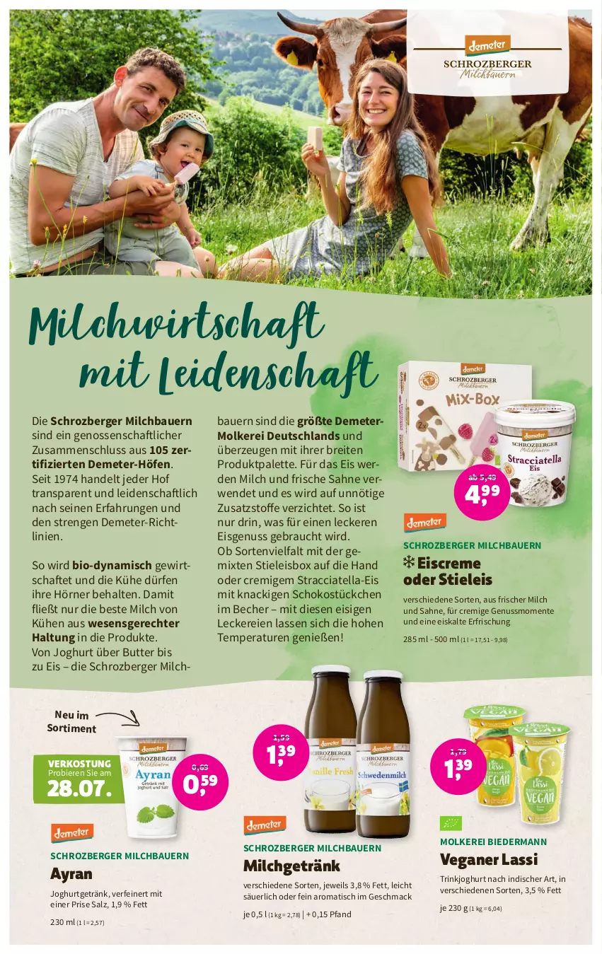 Aktueller Prospekt Denns Biomarkt - Prospekte - von 19.07 bis 01.08.2023 - strona 6 - produkty: ACC, auer, Ayran, Bau, Bauer, Becher, Berger, bier, Biere, bio, Brei, butter, creme, eis, eiscreme, ente, erde, getränk, joghur, joghurt, joghurt nach, mac, milch, nuss, Palette, Rauch, rwe, sahne, salz, schoko, stieleis, Ti, tisch