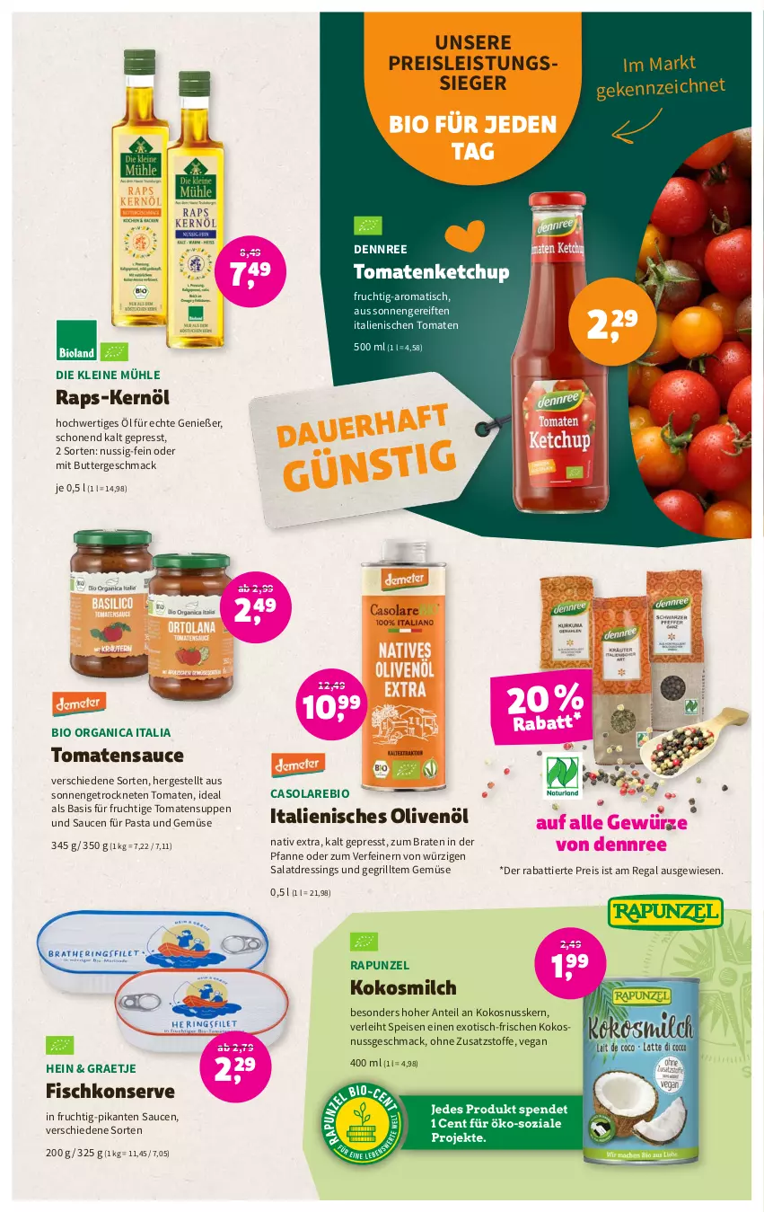 Aktueller Prospekt Denns Biomarkt - Prospekte - von 19.07 bis 01.08.2023 - strona 9 - produkty: auer, bio, braten, butter, dennree, dressing, eis, fisch, frucht, gewürz, grill, ketchup, kokos, kokosmilch, kokosnuss, leine, mac, milch, nuss, olive, oliven, olivenöl, pasta, pfanne, regal, reis, salat, salatdressing, sauce, saucen, suppe, suppen, Ti, tisch, tomate, tomaten, tomatenketchup, tomatensauce, und gemüse