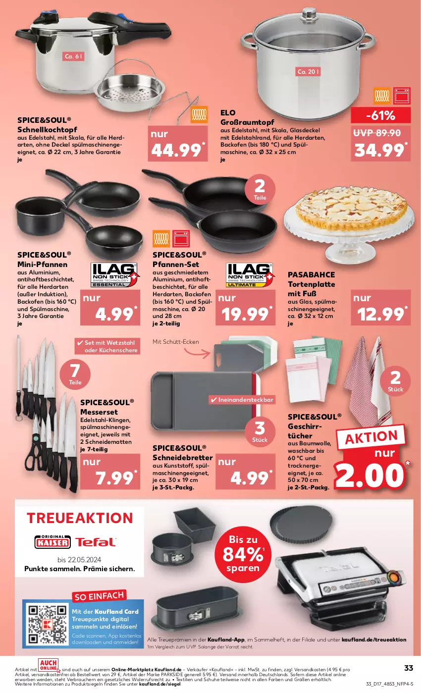 Aktueller Prospekt Kaufland - Prospekt - von 25.04 bis 30.04.2024 - strona 33 - produkty: backofen, Bau, baumwolle, decke, Deckel, edelstahl, eis, erde, Ergee, geschirr, geschirrtücher, Glasdeckel, herdarten, Kochtopf, küche, Küchen, latte, messer, Messerset, ndk, Ofen, Parkside, pfanne, pfannen, pfannen-set, Rauch, rel, Schere, schneidebrett, Schnellkochtopf, schuhe, spülmaschinen, Ti, topf, torte, Trockner, tücher, versandkostenfrei, wolle