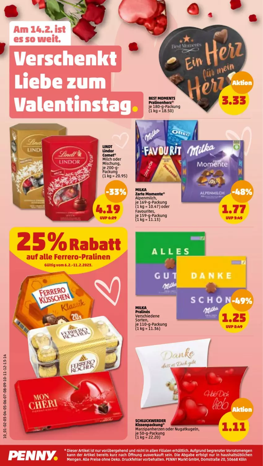 Aktueller Prospekt Penny - Prospekte - von 06.02 bis 11.02.2023 - strona 10 - produkty: alpenmilch, eis, ente, erde, kissen, Kugel, LG, lindor, lindt, marzipan, milch, milka, pralinen, reis, Ti, tuc, ZTE