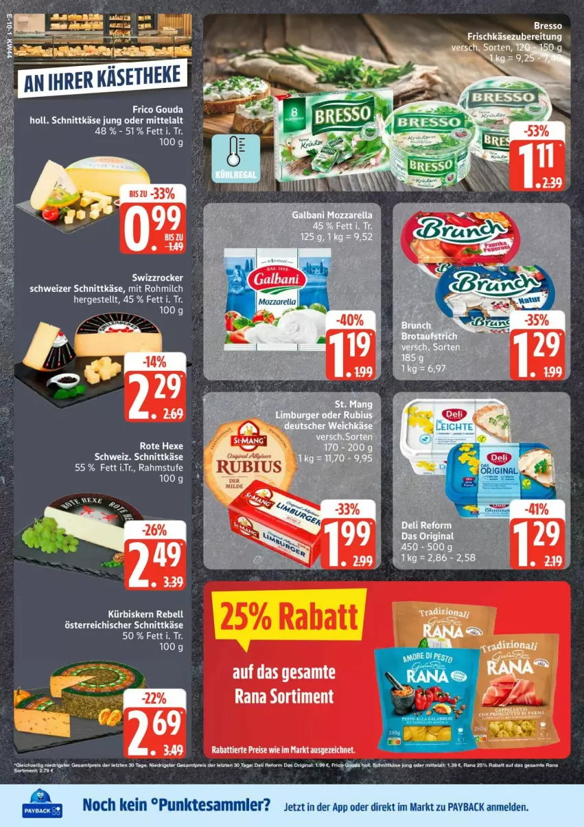 Aktueller Prospekt Edeka - Prospekte - von 27.10 bis 01.11.2025 - strona 10 - produkty: bresso, eier, eis, frico, frischkäse, frischkäsezubereitung, gouda, Käse, Kürbis, milch, österreichischer schnittkäse, payback, rebell, reis, schnittkäse, schweizer schnittkäse, Swizzrocker, tesa, Ti