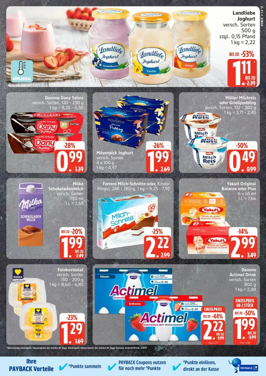 Aktueller Prospekt Edeka - Prospekte - von 27.10 bis 01.11.2025 - strona 11 - produkty: actimel, coupon, coupons, danone, eis, feinkost, joghur, joghurt, landliebe, landliebe joghurt, LG, payback, reis, salat, schoko, schokolade, schokoladen, tee, Ti