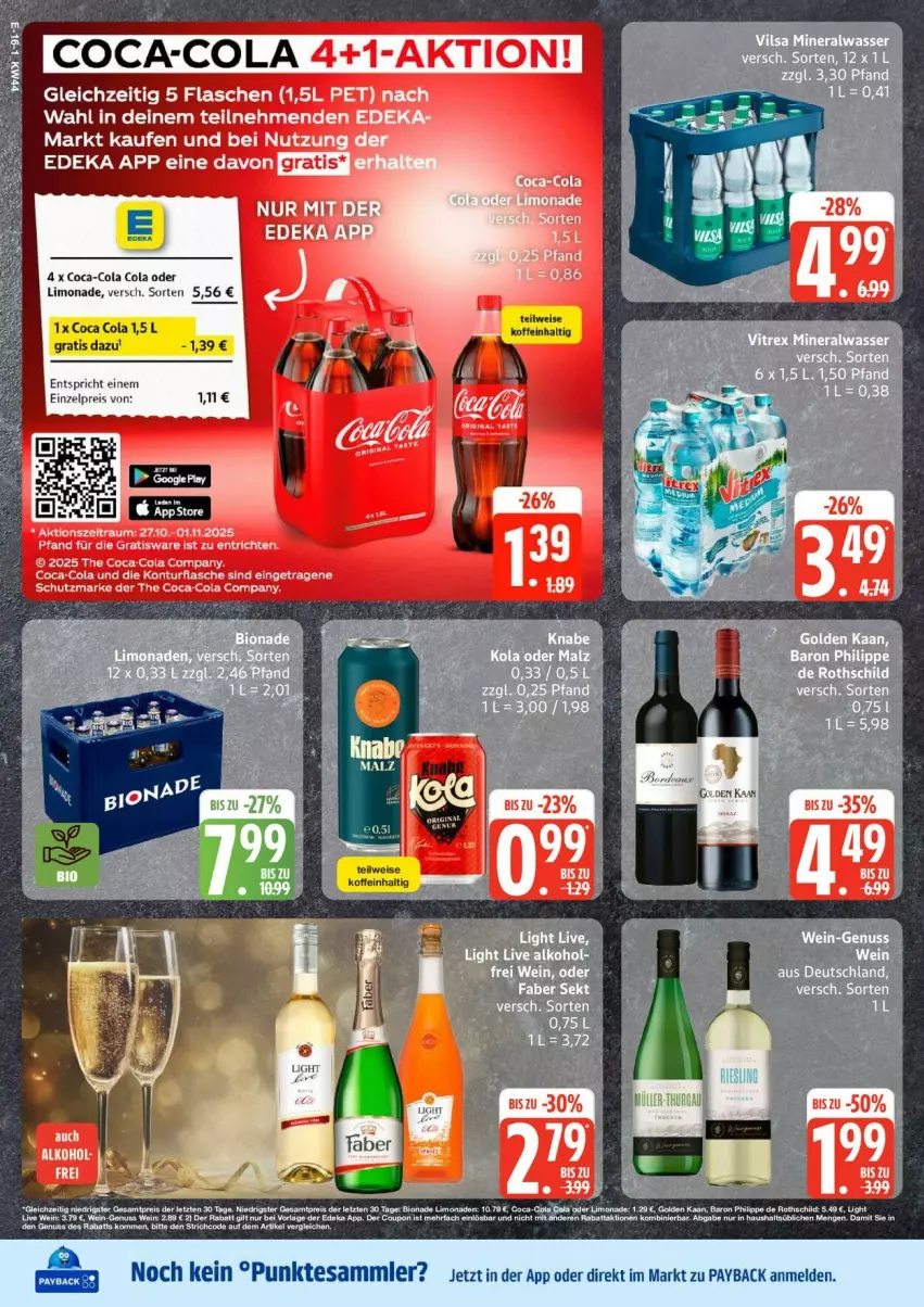 Aktueller Prospekt Edeka - Prospekte - von 27.10 bis 01.11.2025 - strona 16 - produkty: coca-cola, cola, eis, flasche, limo, limonade, payback, reis, tesa, Ti