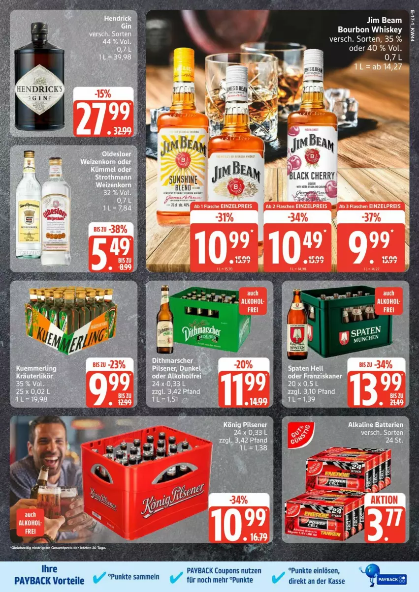 Aktueller Prospekt Edeka - Prospekte - von 27.10 bis 01.11.2025 - strona 17 - produkty: alkohol, bourbon, bourbon whiskey, coupon, coupons, gin, jim beam, payback, whiskey