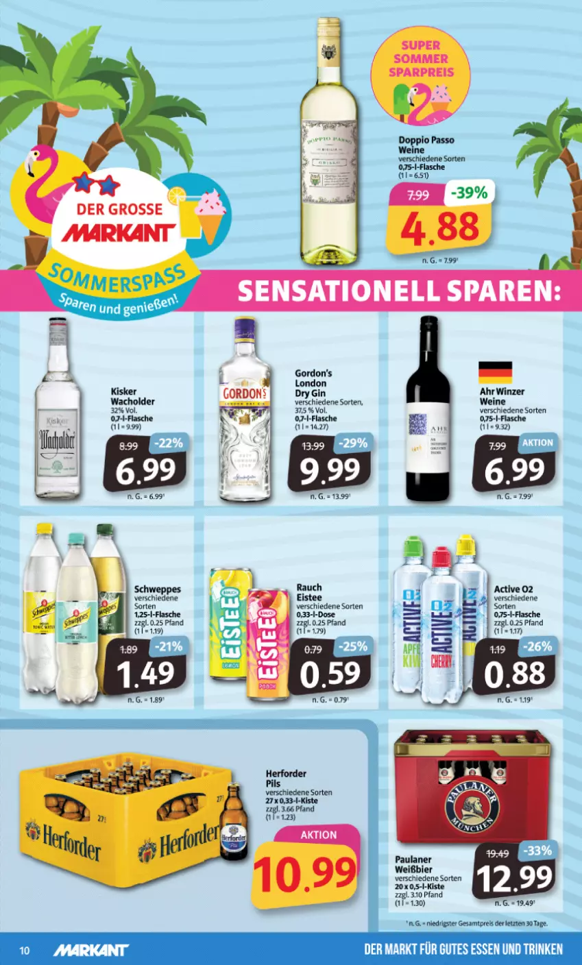 Aktueller Prospekt Markant - Prospekte - von 03.07 bis 08.07.2023 - strona 10 - produkty: dry gin, eis, flasche, gin, gordon, gordon's, london dry, london dry gin, reis, tee, Ti, wein, weine, ZTE