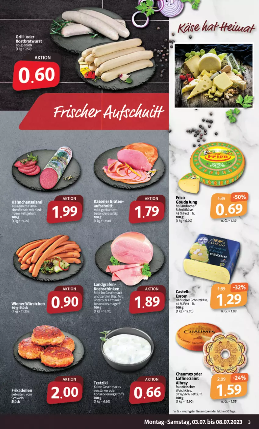 Aktueller Prospekt Markant - Prospekte - von 03.07 bis 08.07.2023 - strona 3 - produkty: albray, chaumes, dänischer schnittkäse, eis, Elan, esrom, frico, gouda, gouda jung, holländischer schnittkäse, Käse, LG, mac, reis, schnittkäse, Ti, tzatziki, weichkäse, wiener, wiener würstchen, würstchen, ZTE