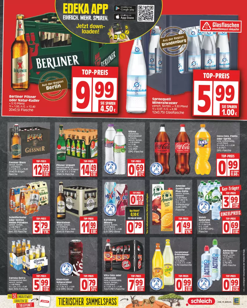 Aktueller Prospekt Edeka - Angebote der Woche - von 28.08 bis 02.09.2023 - strona 13 - produkty: Alwa, amecke, ball, berliner, bier, bügel, cola, corona, eis, elle, flasche, gin, glasflasche, limo, limonade, mineralwasser, natur, pils, pilsner, radler, reis, säfte, Spreequell, steiner, Ti, top-preis, vita, Vita C, warsteiner, wasser