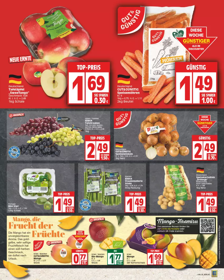 Aktueller Prospekt Edeka - Angebote der Woche - von 28.08 bis 02.09.2023 - strona 3 - produkty: bett, beutel, bio, discount, eis, fleisch, frucht, fruchtfleisch, mac, mango, möhren, reis, rezept, saft, Schal, Schale, snack, snacks, speisemöhren, tafeläpfel, Ti, top-preis, ZTE