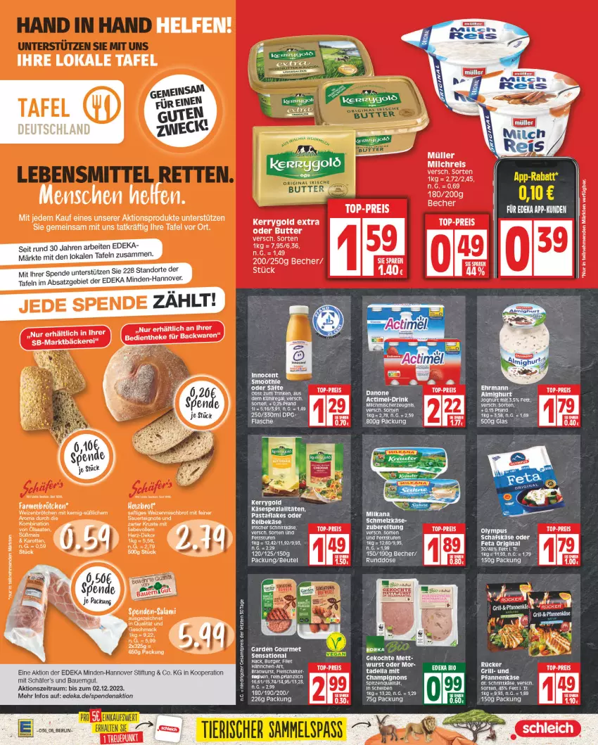 Aktueller Prospekt Edeka - Angebote der Woche - von 28.08 bis 02.09.2023 - strona 8 - produkty: almighur, almighurt, auer, backwaren, Bau, Bauer, Becher, beutel, brot, brötchen, burger, butter, champignon, champignons, deka, dell, ehrmann, ehrmann almighurt, eis, Elan, feta, filet, flakes, flasche, garden gourmet, gin, Innocent, joghur, joghurt, karotten, Käse, mac, Mett, Müller, pasta, pfanne, pfannen, pfannenkäse, regal, Reibekäse, reis, saft, schafskäse, Schmelzkäse, schnittkäse, tee, Ti, top-preis, weizenbrötchen, weizenmischbrot, wurst, ZTE