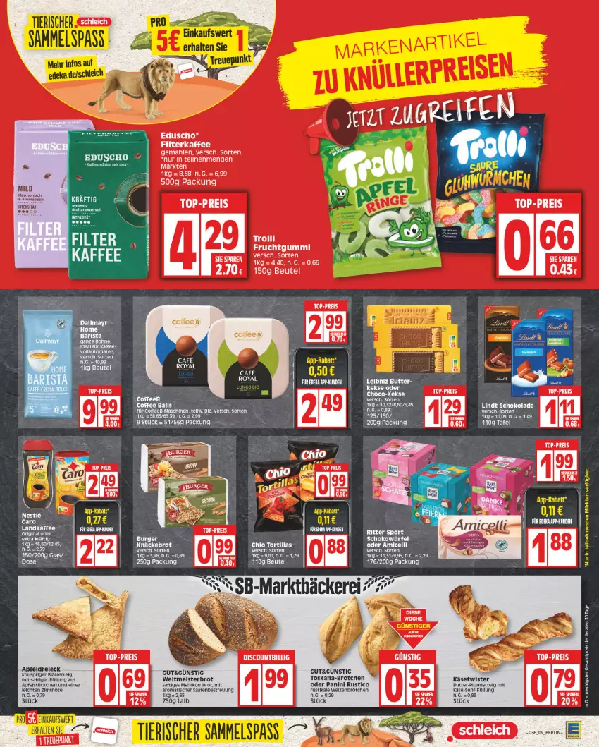 Aktueller Prospekt Edeka - Angebote der Woche - von 28.08 bis 02.09.2023 - strona 9 - produkty: apfel, ball, beutel, bio, blätterteig, brot, brötchen, butter, deka, discount, eduscho, eis, frucht, fruchtgummi, gin, kaffee, Käse, keks, kekse, korn, Kornbrot, leibniz, Liege, lindt, Maus, Meister, Plunder, reis, saft, schoko, schokolade, senf, Ti, top-preis, trolli, trolli fruchtgummi, ZTE