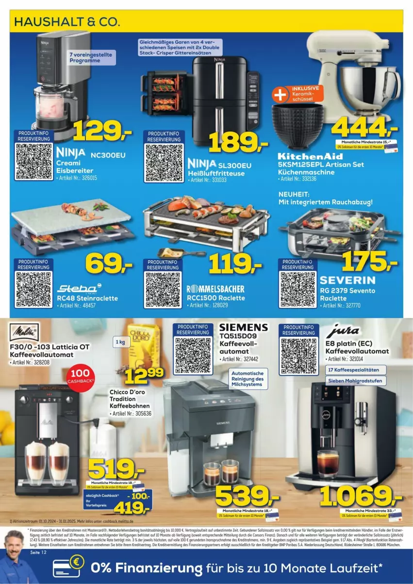 Aktueller Prospekt Euronics - Prospekte - von 30.11 bis 07.12.2024 - strona 12 - produkty: auto, bohne, bohnen, eis, kaffee, kaffeebohnen, kaffeevollautomat, LG, milch, monati, nacho, Reinigung, schüssel, siemens, Ti