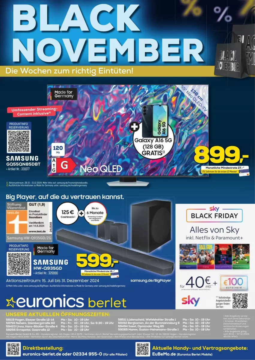 Aktueller Prospekt Euronics - Prospekte - von 30.11 bis 07.12.2024 - strona 20 - produkty: angebot, angebote, elle, friday, Germ, Handy, lack, netflix, Samsung, smartphone, Ti