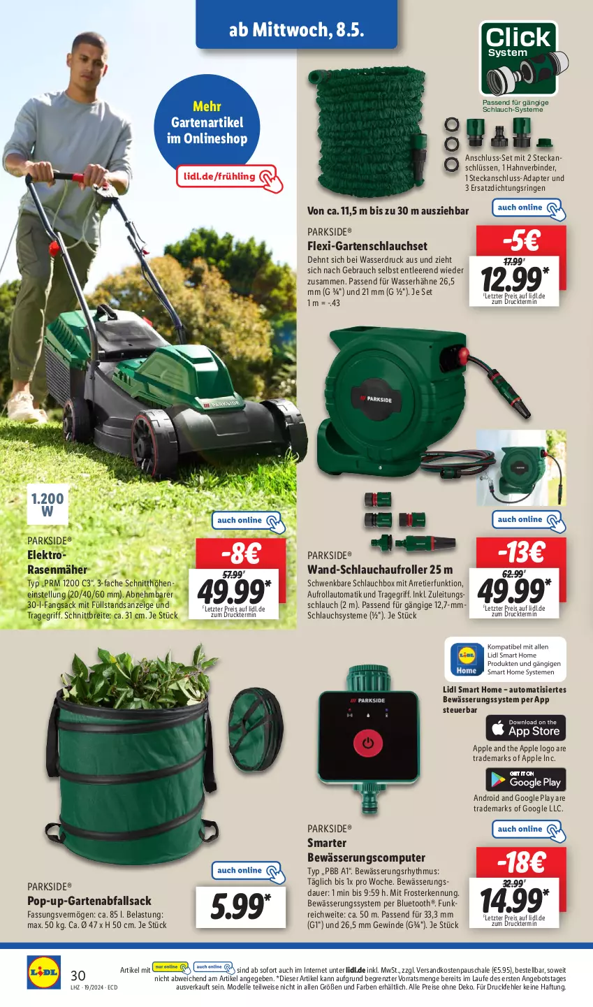 Aktueller Prospekt Lidl - Aktionsprospekt - von 06.05 bis 11.05.2024 - strona 32 - produkty: adapter, angebot, Apple, auer, auto, Brei, computer, dell, eis, Elektro, elle, Garten, gartenschlauch, google play, Mode, ndk, Parkside, pute, rasen, rasenmäher, Rauch, reis, ring, Roller, sac, Schal, Schale, schlauch, Ti, tragegriff, wasser, ZTE