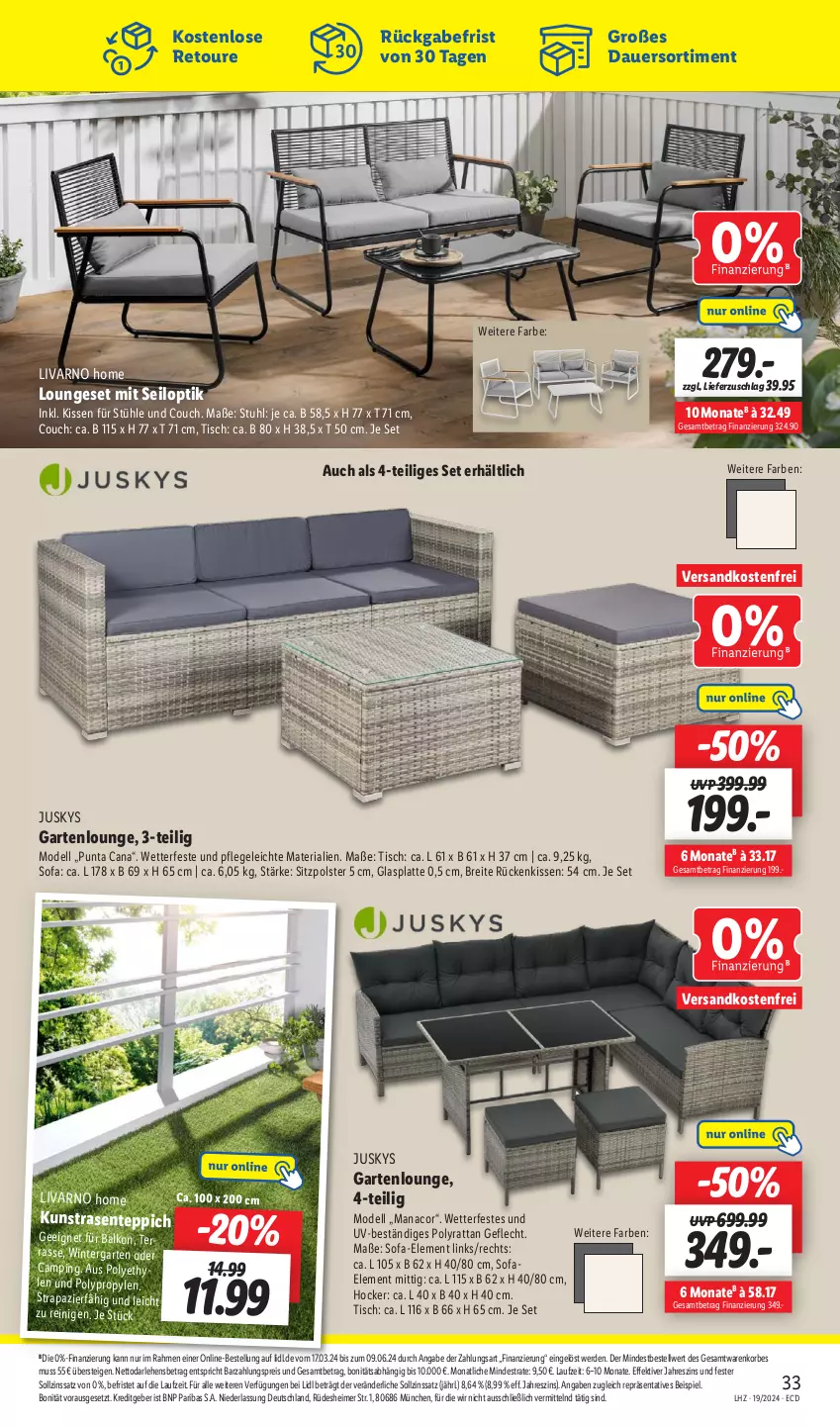 Aktueller Prospekt Lidl - Aktionsprospekt - von 06.05 bis 11.05.2024 - strona 35 - produkty: auer, Brei, Couch, dell, eimer, eis, ente, erde, Garten, Gartenlounge, glasplatte, hocker, kissen, korb, kunstrasen, latte, loungeset, Mode, ndk, rasen, reis, Ria, Rückenkissen, Sofa, Stühl, stuhl, teppich, Ti, tisch, versandkostenfrei