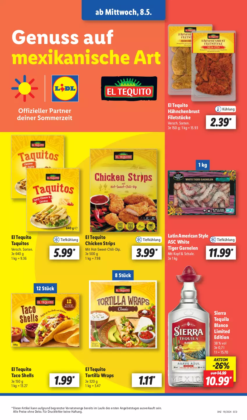 Aktueller Prospekt Lidl - Aktionsprospekt - von 06.05 bis 11.05.2024 - strona 39 - produkty: angebot, chili, dip, eis, filet, filets, garnelen, hähnchenbrust, nuss, reis, Schal, Schale, Sierra, sierra tequila, Taco Shells, tequila, Ti, tortilla, wrap, wraps, ZTE