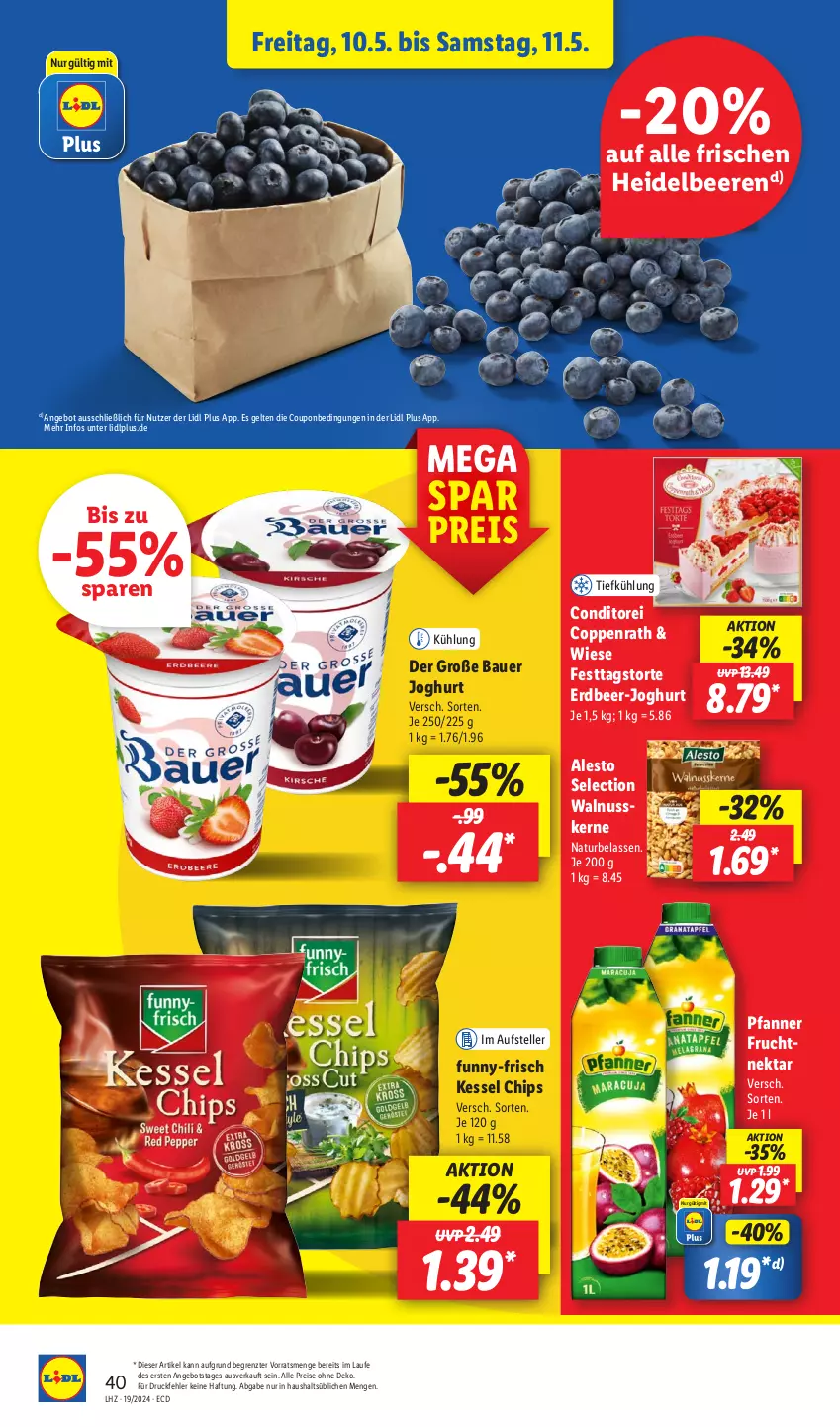 Aktueller Prospekt Lidl - Aktionsprospekt - von 06.05 bis 11.05.2024 - strona 46 - produkty: alesto, angebot, auer, Bau, Bauer, beere, beeren, chips, coppenrath, coupon, drucker, eis, elle, Engel, frucht, funny-frisch, heidelbeere, heidelbeeren, joghur, joghurt, kerze, natur, Nektar, nuss, papier, pfanne, Pfanner, reis, teller, Ti, torte, walnuss, walnusskerne, ZTE