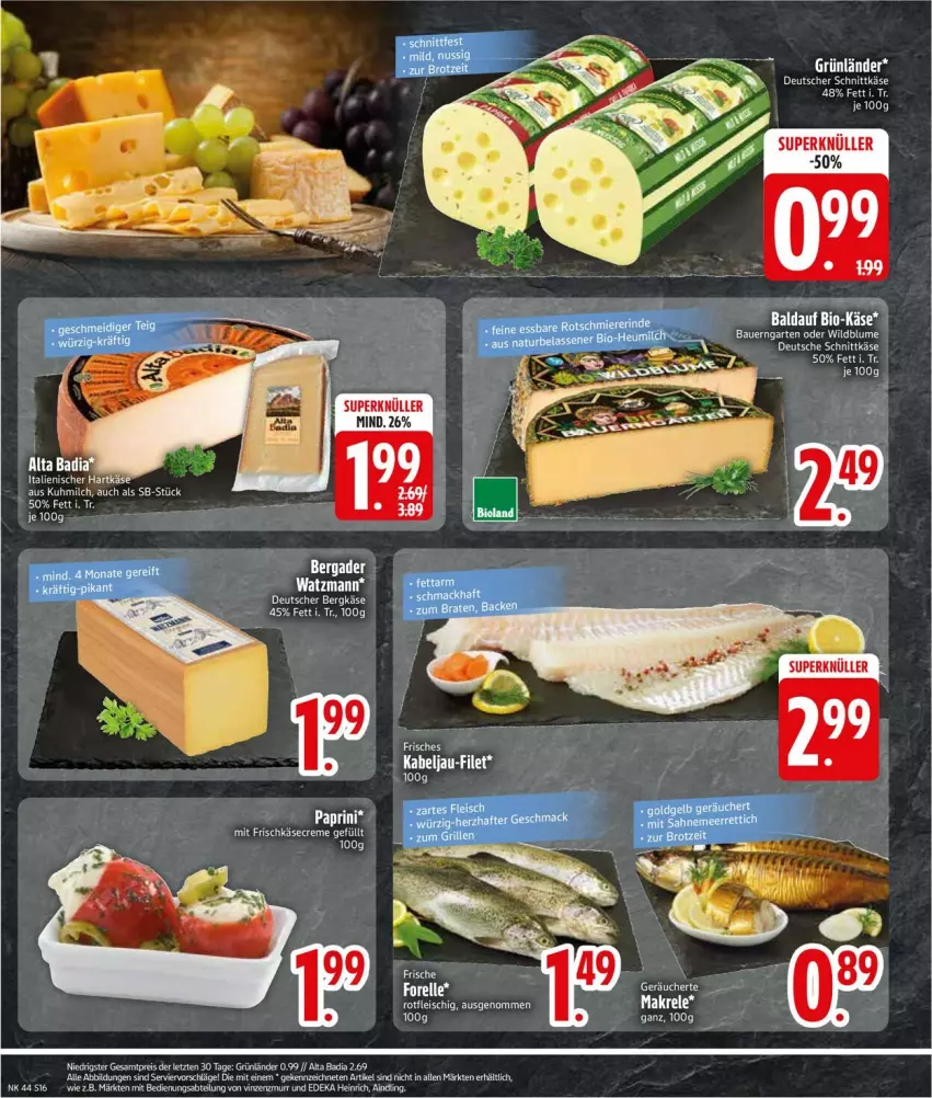 Aktueller Prospekt Edeka - Prospekte - von 27.10 bis 01.11.2025 - strona 16 - produkty: Abtei, auer, Bad, Bau, Bauer, bio, Bio-Käse, blume, deka, deutscher schnittkäse, eis, fleisch, Garten, grünländer, Käse, leine, Makrele, milch, reis, rel, schnittkäse, Wild, ZTE