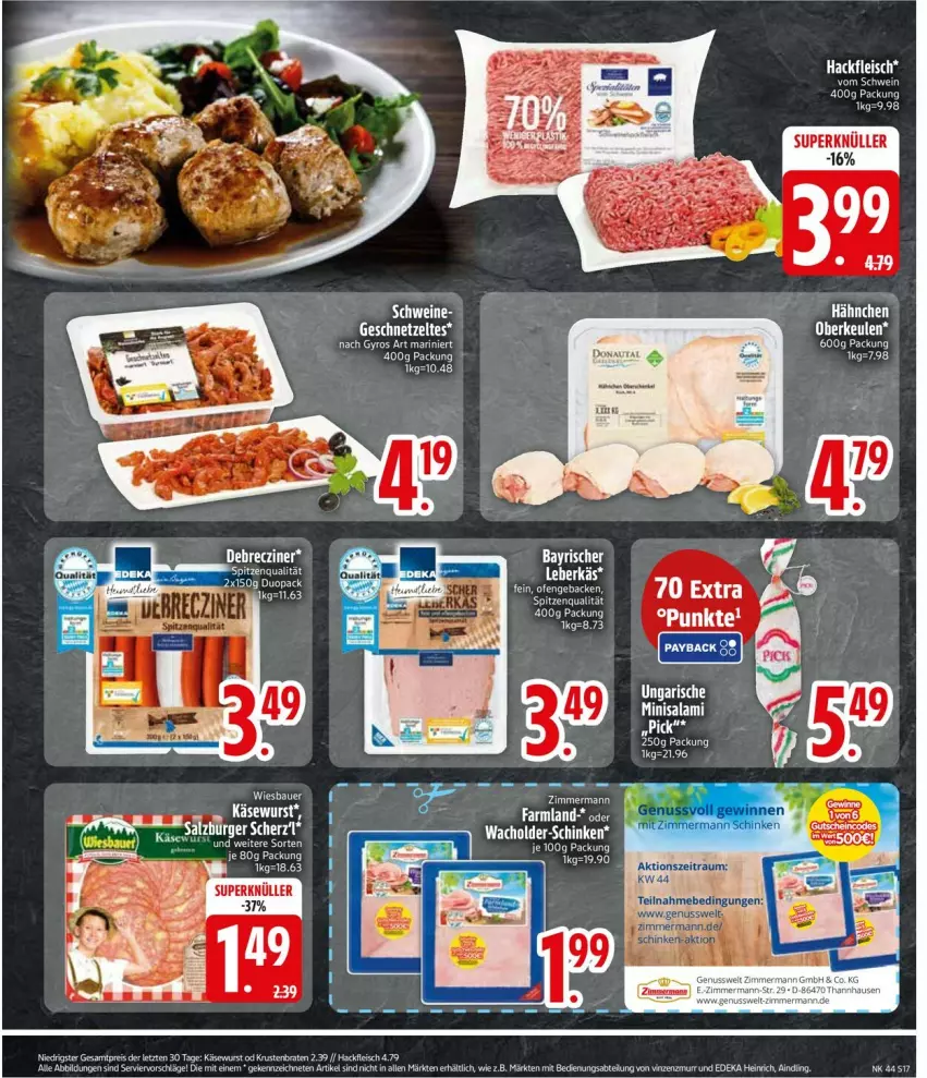 Aktueller Prospekt Edeka - Prospekte - von 27.10 bis 01.11.2025 - strona 17 - produkty: auer, Bau, Bauer, eis, ente, fleisch, geschnetzeltes, hackfleisch, Käse, Käsewurst, schwein, spitzenqualität, wein, wiesbauer, wurst, Zelt