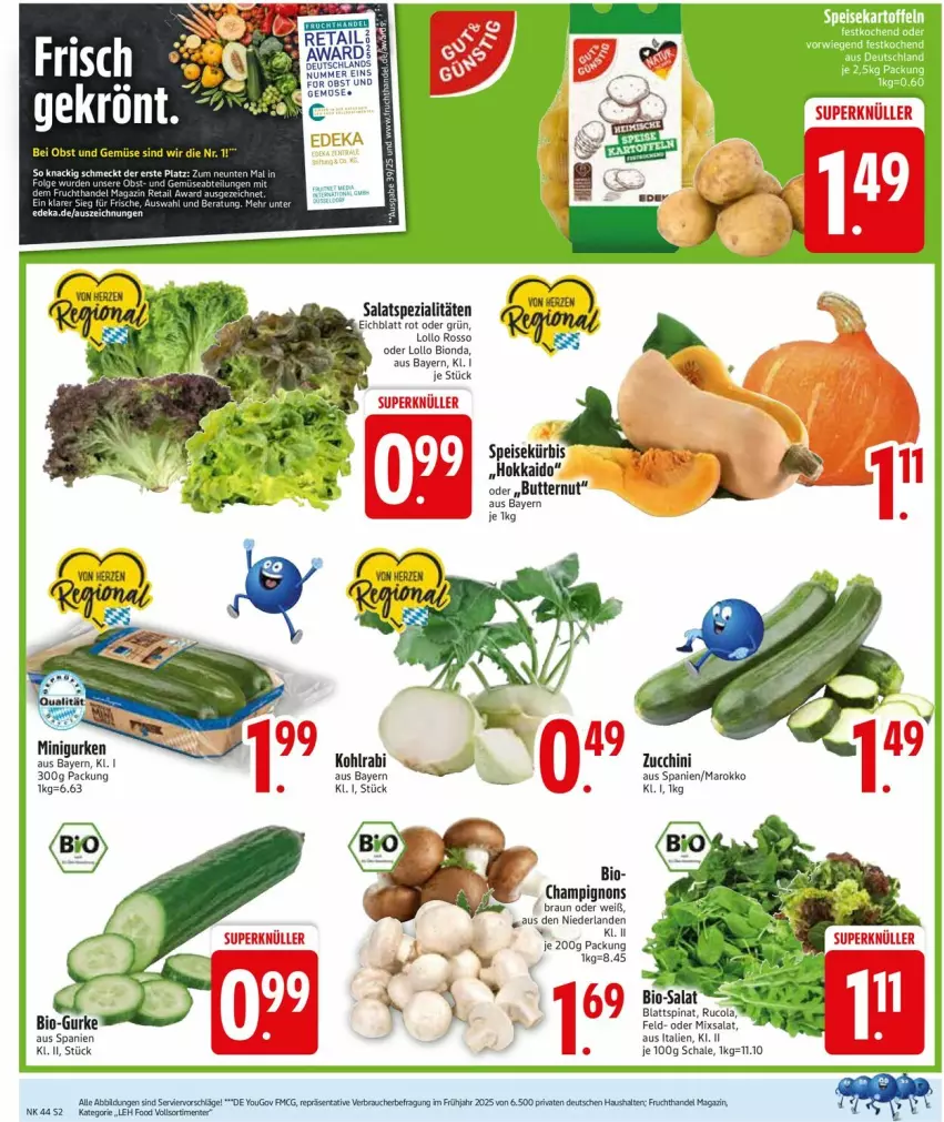 Aktueller Prospekt Edeka - Prospekte - von 27.10 bis 01.11.2025 - strona 2 - produkty: bio, blattspinat, braun, butter, champignon, champignons, champignons braun, cola, eis, ente, gurke, gurken, kohlrabi, Kürbis, rucola, salat, Schal, Schale, Spezi, spinat, Ti, Yo, zucchini