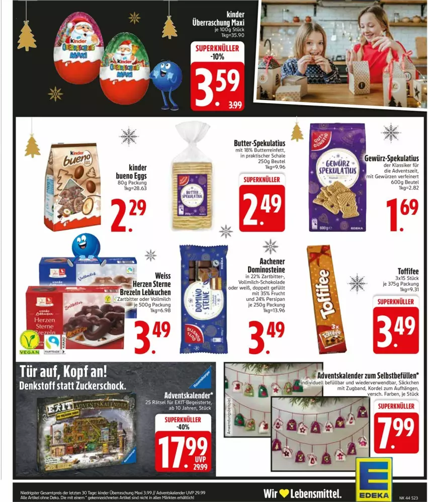 Aktueller Prospekt Edeka - Prospekte - von 27.10 bis 01.11.2025 - strona 23 - produkty: Adventskalender, beutel, brezel, Brezeln, butter, deka, Dominosteine, eis, gewürz, Kinder, kuchen, Lebkuchen, milch, rwe, Schal, Schale, Ti, tisch, toffifee, uhr, vollmilch, Yo