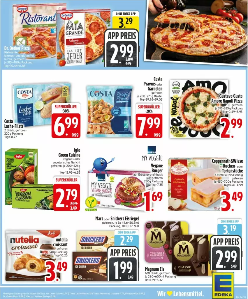 Aktueller Prospekt Edeka - Prospekte - von 27.10 bis 01.11.2025 - strona 5 - produkty: beutel, burger, coppenrath, deka, eis, Eisriegel, erbsen, filet, filets, garnelen, kuchen, lachs, magnum, mars, nutella, pizza, prawns, Ria, riegel, snickers, torte, Vegeta, veggie