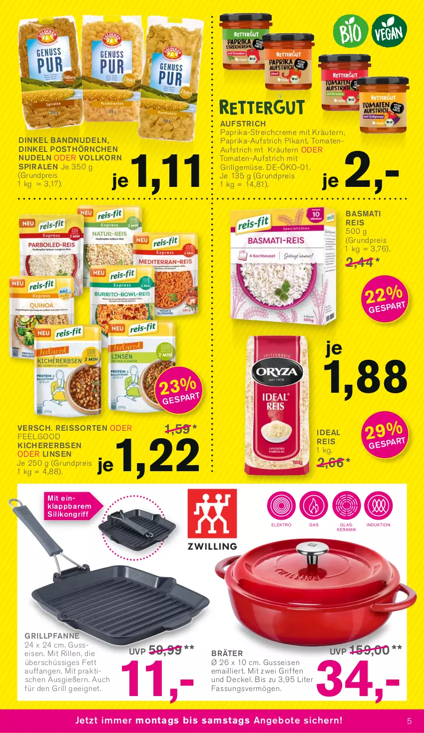 Aktueller Prospekt Kodi - Prospekte - von 22.01 bis 27.01.2024 - strona 5 - produkty: angebot, angebote, aufstrich, basmati, Basmati Reis, creme, decke, Deckel, eis, erbsen, grill, Grillpfanne, hörnchen, kichererbsen, korn, kräuter, kräutern, LG, linsen, nudel, nudeln, paprika, pfanne, reis, reiss, Ti, tisch, tomate, tomaten