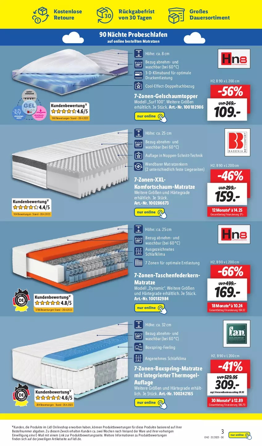 Aktueller Prospekt Lidl - Wochen-Highlights im Onlineshop - von 22.05 bis 28.05.2023 - strona 3 - produkty: auer, dell, Effect, federkern, federkernmatratze, kernmatratze, komfortschaum-matratze, korb, Liege, mab, matratze, matratzen, Mode, ndk, ring, Surf, Tasche, taschen, taschenfederkernmatratze, Ti, topper, tuc, weck