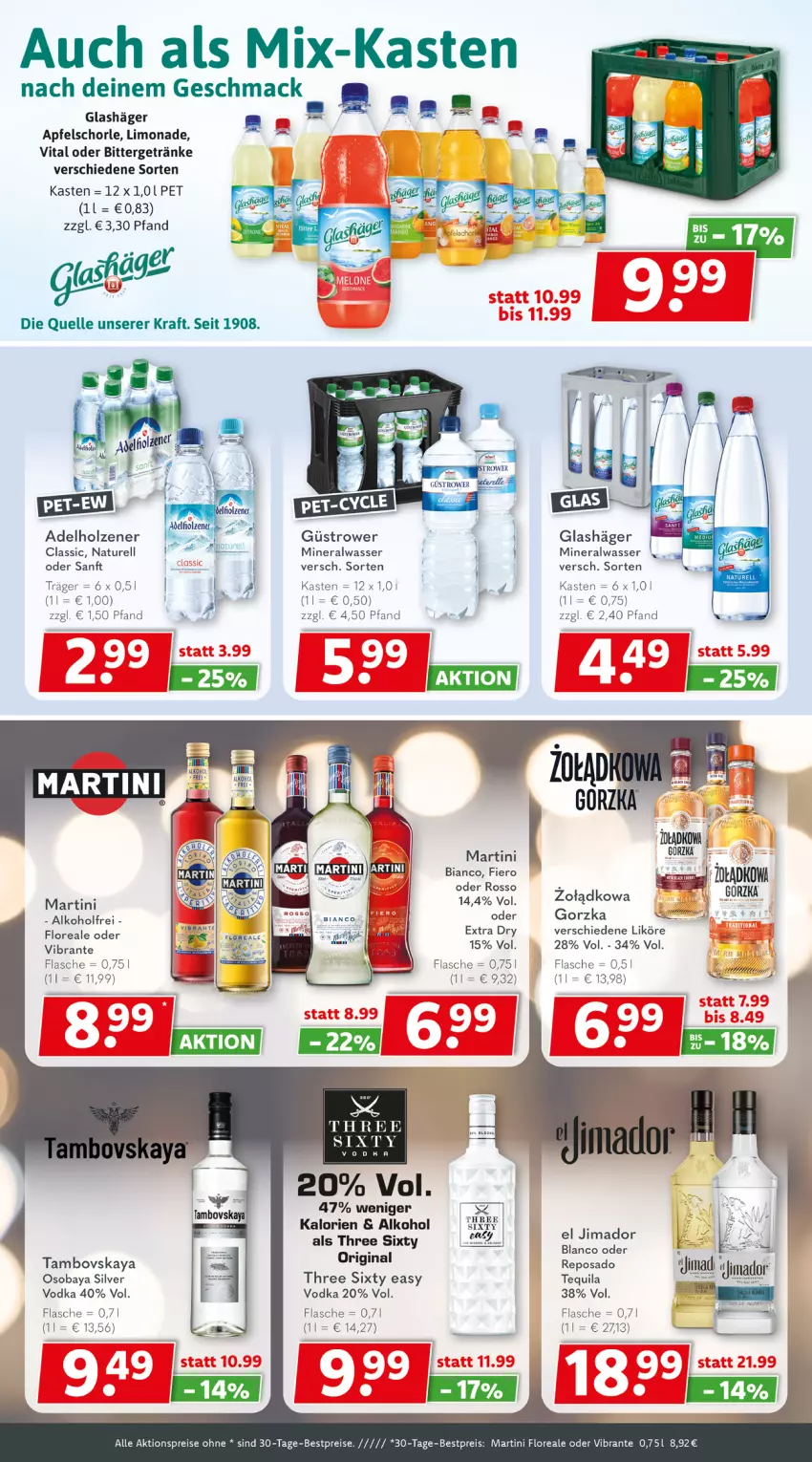 Aktueller Prospekt Getraenkeland - von 03.03 bis 15.03.2025 - strona 5 - produkty: adelholzener, aktionspreis, alkohol, Alwa, apfel, Apfelschorle, bestpreis, bestpreise, eis, elle, flasche, getränk, getränke, gin, Holz, kraft, likör, limo, limonade, loreal, mac, martini, mineralwasser, natur, reis, rel, schorle, tequila, Three Sixty, Ti, vita, vodka, wasser, Yo