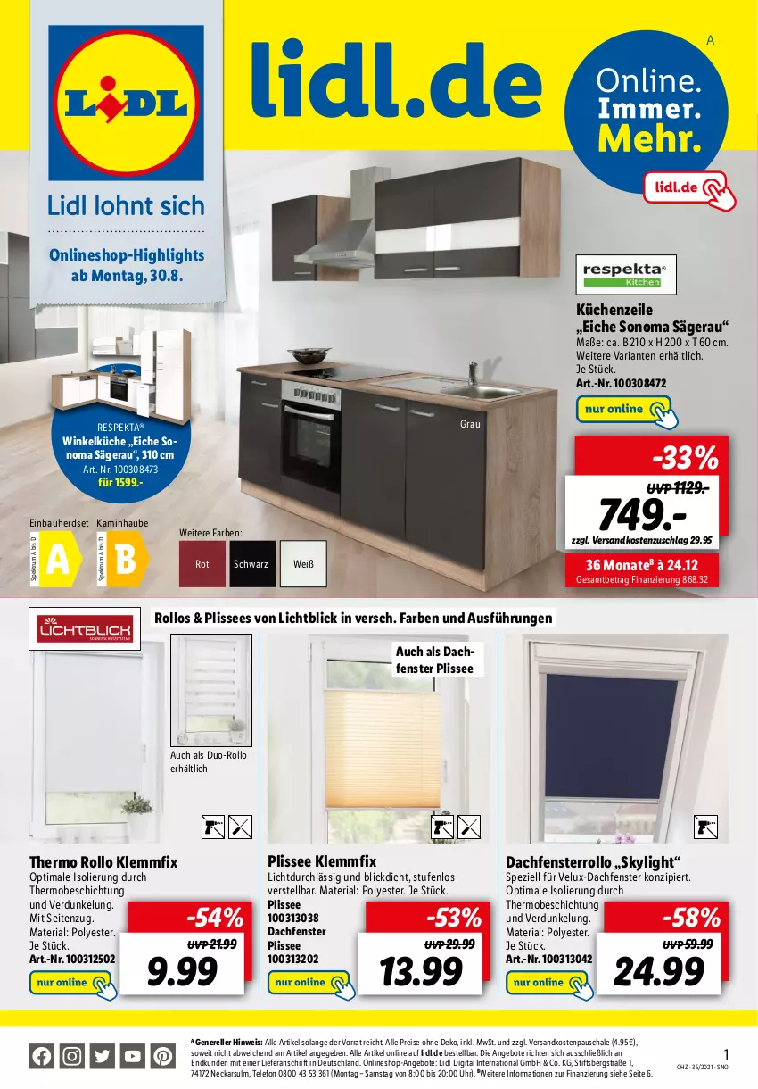 Aktueller Prospekt Lidl - Onlineshop-Highlights der Woche - von 21.08 bis 05.09.2021 - strona 1