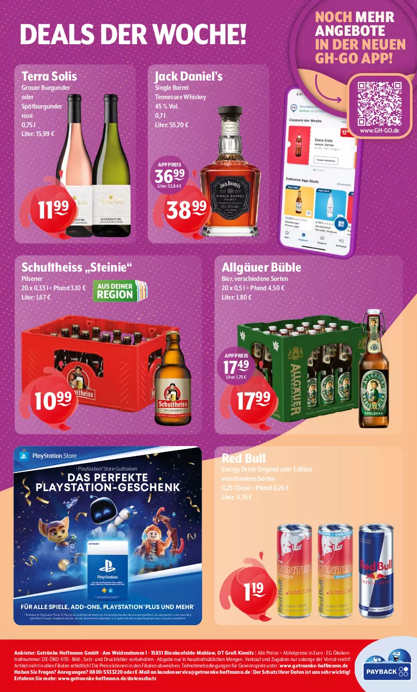 Aktueller Prospekt Getraenke Hoffmann - Prospekte - von 08.12 bis 13.12.2025 - strona 8 - produkty: abholpreise, angebot, angebote, auer, auto, bier, buch, burgunder, drink, eis, energy drink, erde, getränk, getränke, gewinnspiel, gin, grauer burgunder, jack daniel, Jack Daniel’s, Laufen, lays, LG, pils, pilsener, PlayStation, red bull, reis, rel, Schultheiss, spätburgunder, Spiele, tennessee whiskey, Ti, tisch, whiskey
