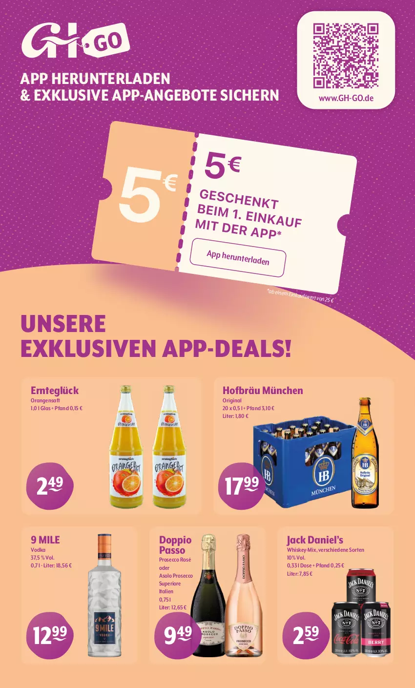 Aktueller Prospekt Getraenke Hoffmann - Prospekte - von 08.12 bis 13.12.2025 - strona 9 - produkty: angebot, angebote, doppio passo, ecco, gin, jack daniel, Jack Daniel’s, orange, orangen, orangensaft, passo, prosecco, saft, vodka, whiskey