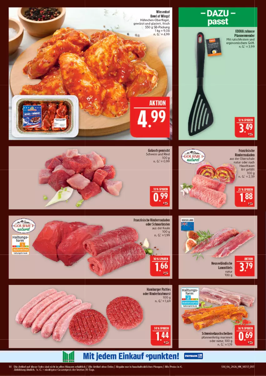 Aktueller Prospekt Marktkauf - Prospekt - von 01.02 bis 07.02.2026 - strona 14 - produkty: Bau, bauchscheiben, braten, burger, deka, eis, Elan, filet, filets, gewürz, gulasch, hamburger, lamm, Lammfilets, natur, pfanne, pfannen, Pfannenwender, reis, rind, rinder, Rinderroulade, rinderrouladen, rouladen, Schal, Schale, schmorbraten, schwein, schwein und rind, schweine, Schweinebauch, schweinebauchscheiben, Ti, wein, weine, wiesenhof, wurst, ZTE
