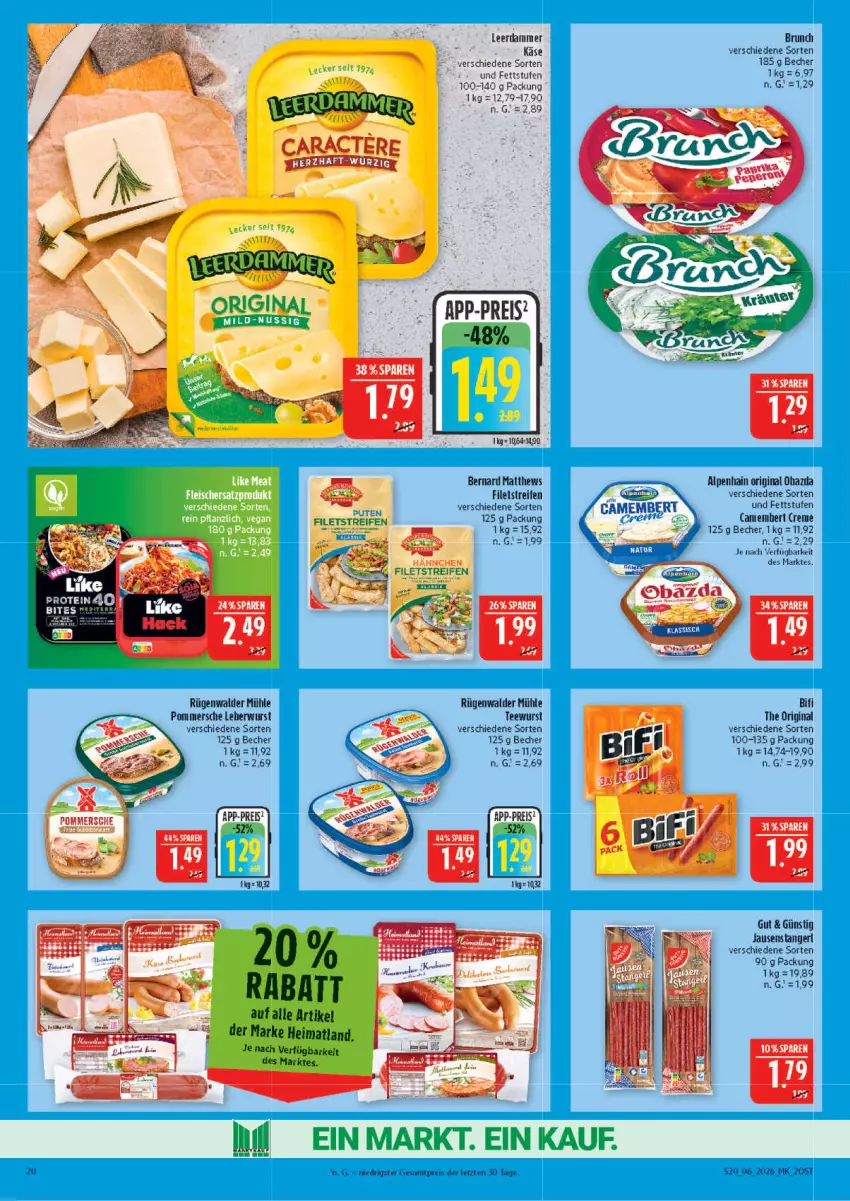 Aktueller Prospekt Marktkauf - Prospekt - von 01.02 bis 07.02.2026 - strona 20 - produkty: Alpenhain, Becher, bifi, camembert, camembert creme, creme, eis, filet, filets, gin, Käse, leberwurst, leerdammer, obazda, Pommersche, reifen, reis, rügenwalder, rügenwalder mühle, tee, teewurst, Ti, wurst, ZTE