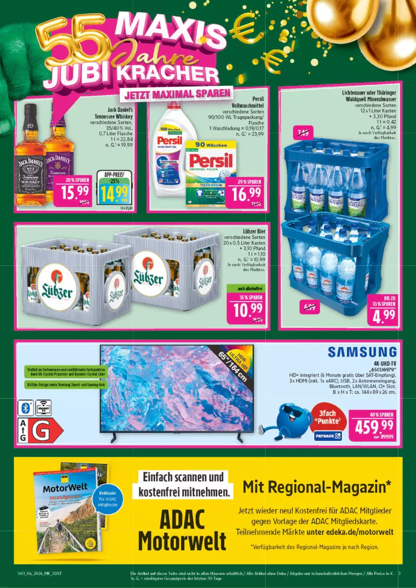 Aktueller Prospekt Marktkauf - Prospekt - von 01.02 bis 07.02.2026 - strona 3 - produkty: Alwa, auer, bier, deka, eis, flasche, HDMI, jack daniel, jack daniel's, lichtenauer, Lübzer, magazin, mineralwasser, persil, reis, ring, rwe, Samsung, tennessee whiskey, Ti, uhd, UHD-TV, usb, vollwaschmittel, waschmittel, wasser, whiskey