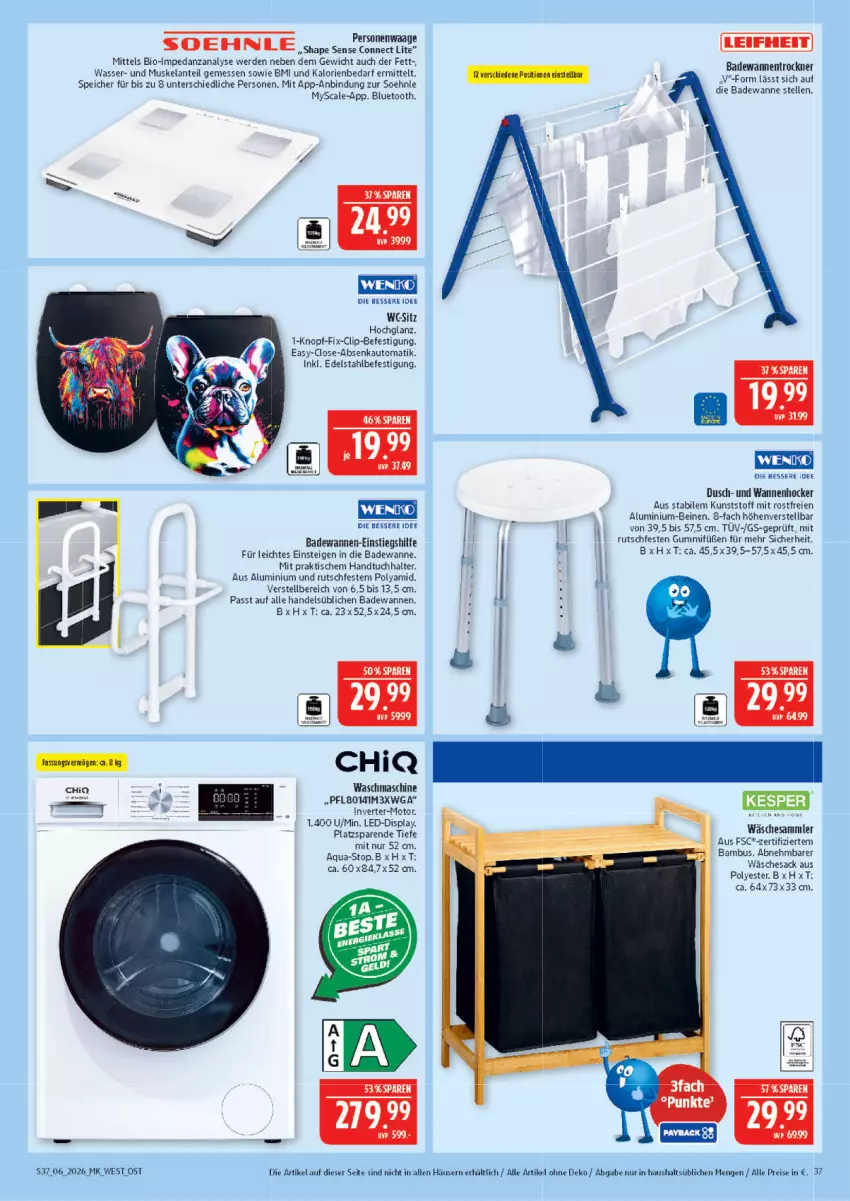 Aktueller Prospekt Marktkauf - Prospekt - von 01.02 bis 07.02.2026 - strona 37 - produkty: auto, Bad, Badewanne, bambus, bio, edelstahl, eis, Elan, elle, erde, handtuch, Handtuchhalter, hochglanz, hocker, reis, sac, soehnle, Ti, tisch, Trockner, tuc, Wanne, waschmaschine, wasser
