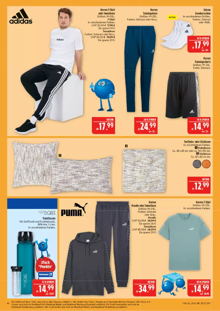 Aktueller Prospekt Marktkauf - Prospekt - von 01.02 bis 07.02.2026 - strona 40 - produkty: dekokissen, eis, flasche, frucht, hose, kissen, reis, schuhe, shirt, shorts, sitzkissen, sneaker, sneakersocken, socken, Sport, Sweathose, T-Shirt, Ti, Trainingshose, trinkflasche