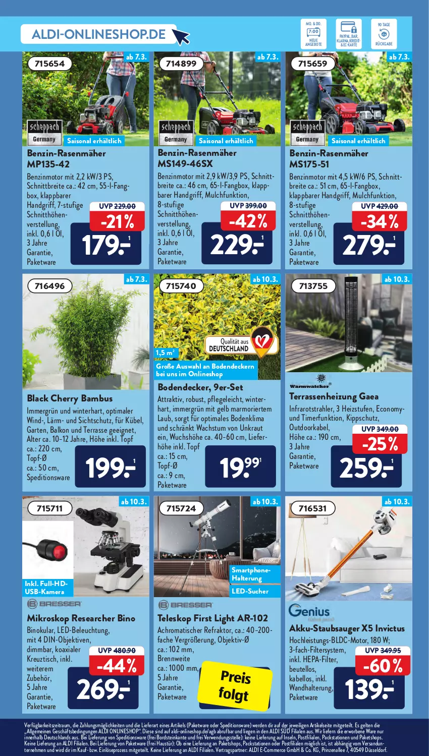 Aktueller Prospekt AldiSud - ALDI Aktuell - von 07.03 bis 12.03.2022 - strona 13 - produkty: akku, Akku-Staubsauger, aldi, angebot, angebote, aust, bambus, beleuchtung, beutel, Brei, decke, eis, elle, erde, Garten, kamera, Kraut, lack, led-beleuchtung, LG, Liege, rasen, rasenmäher, reis, rwe, smartphone, staubsauger, Teleskop, Ti, timer, tisch, topf, usb, wandhalterung