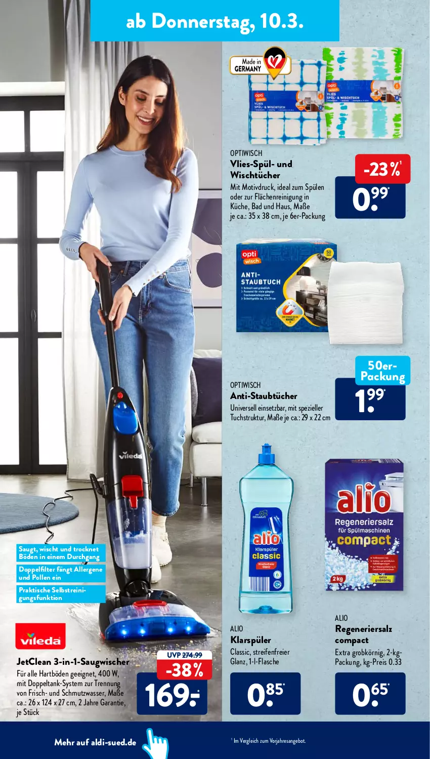 Aktueller Prospekt AldiSud - ALDI Aktuell - von 07.03 bis 12.03.2022 - strona 22 - produkty: aldi, angebot, Bad, eier, eis, elle, flasche, klarspüler, küche, Optiwisch, reifen, Reinigung, reis, resa, salz, Saugwischer, Spezi, Spülen, Ti, tisch, tuc, tücher, wasser