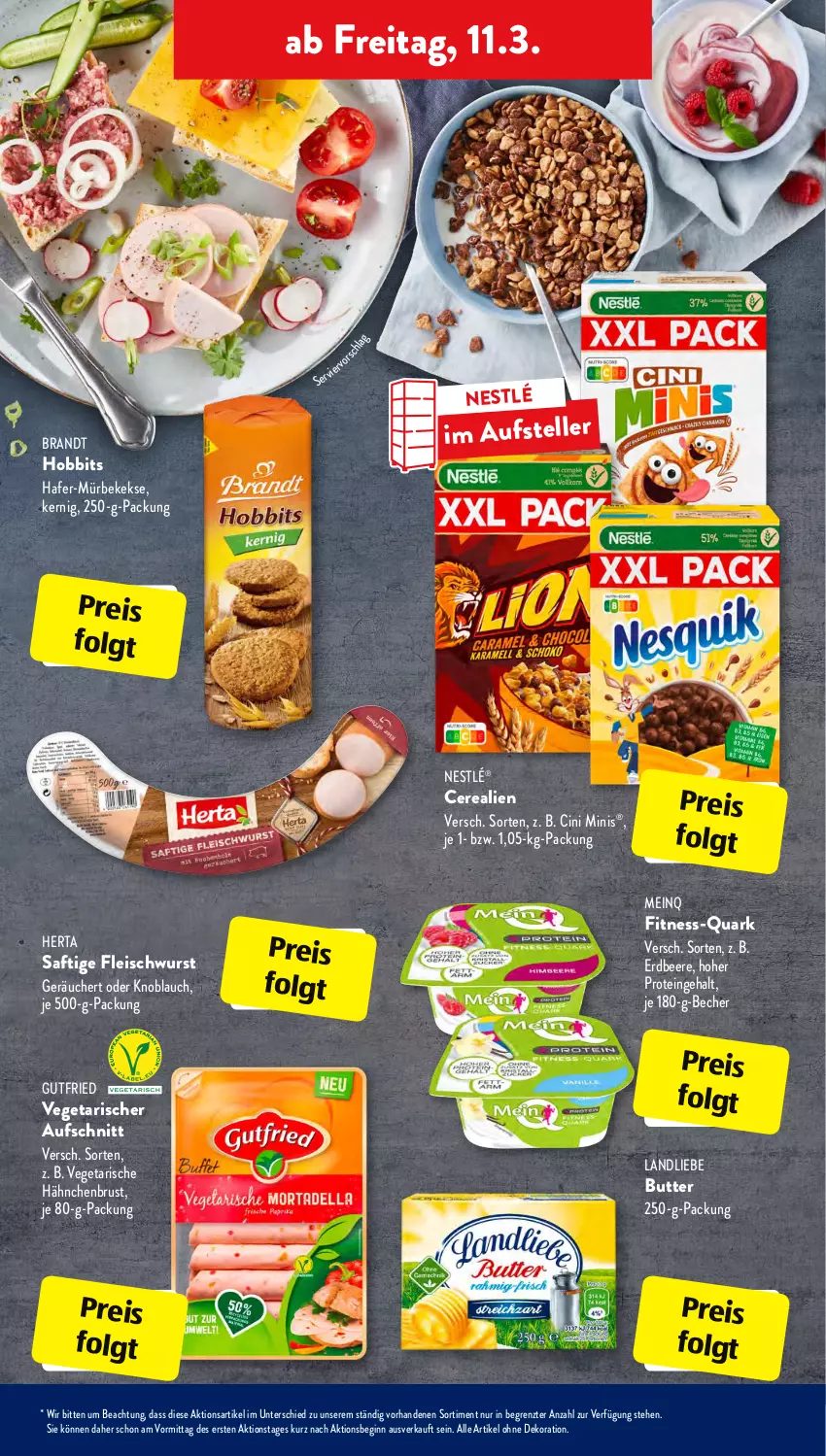 Aktueller Prospekt AldiSud - ALDI Aktuell - von 07.03 bis 12.03.2022 - strona 27 - produkty: alle artikel ohne dekoration, aufschnitt, Becher, beere, brandt, butter, cerealien, cin, dekoration, eis, elle, erdbeere, fleisch, fleischwurst, gin, gutfried, hafer, hähnchenbrust, herta, keks, kekse, knoblauch, landliebe, LG, nestlé, quark, reis, saft, teller, Ti, Vegeta, wurst, ZTE