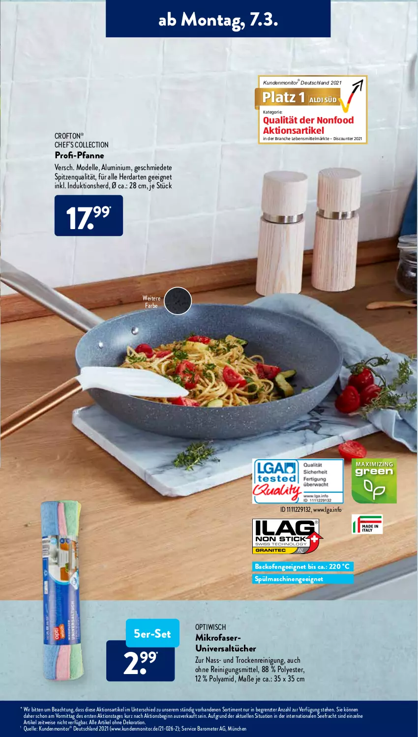 Aktueller Prospekt AldiSud - ALDI Aktuell - von 07.03 bis 12.03.2022 - strona 3 - produkty: aldi, alle artikel ohne dekoration, backofen, Crofton, crofton®, dekoration, dell, discount, eis, elle, gin, herdarten, lebensmittel, LG, mikrofaser, Mode, monitor, Ofen, Optiwisch, pfanne, Reinigung, Reinigungsmittel, spitzenqualität, spülmaschinen, Ti, tücher, ZTE