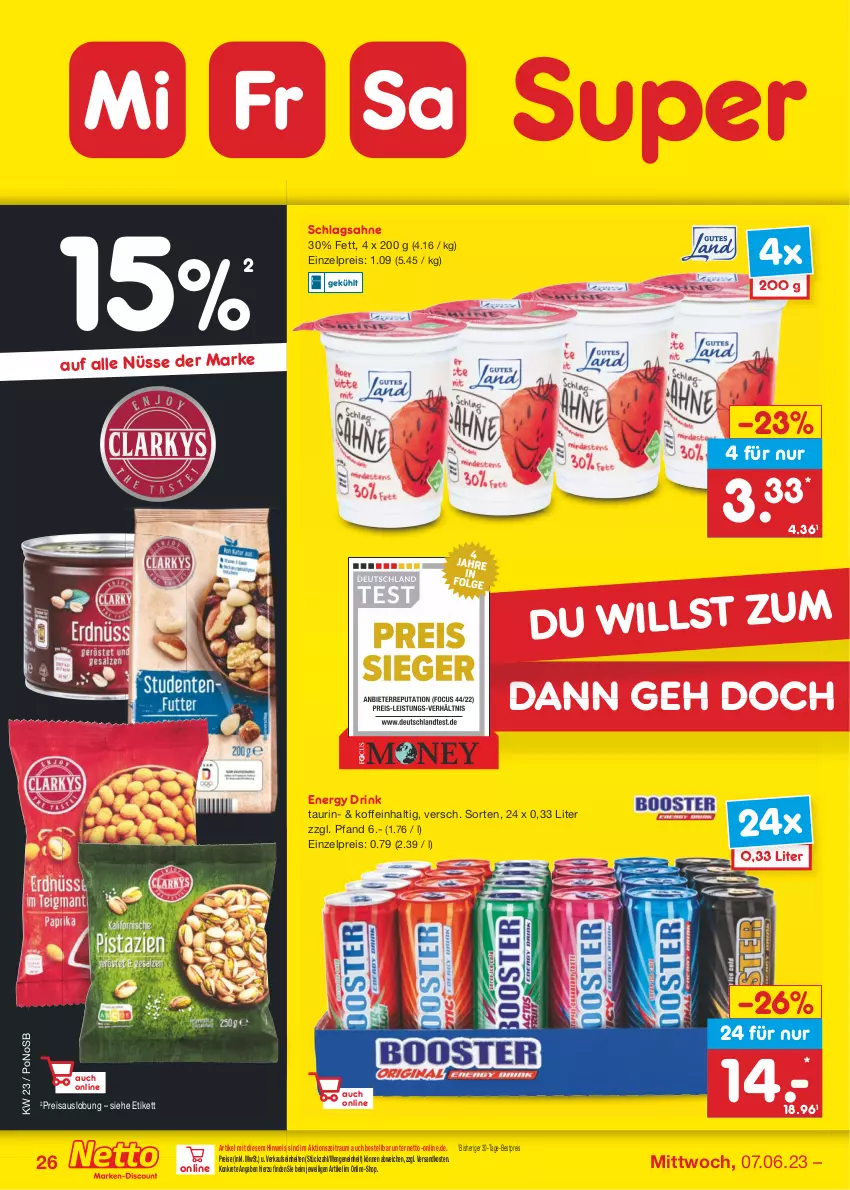 Aktueller Prospekt Netto Marken-Discount - Filial-Angebote - von 05.06 bis 10.06.2023 - strona 26 - produkty: bestpreis, drink, eis, energy drink, ndk, reis, sahne, schlagsahne, Ti