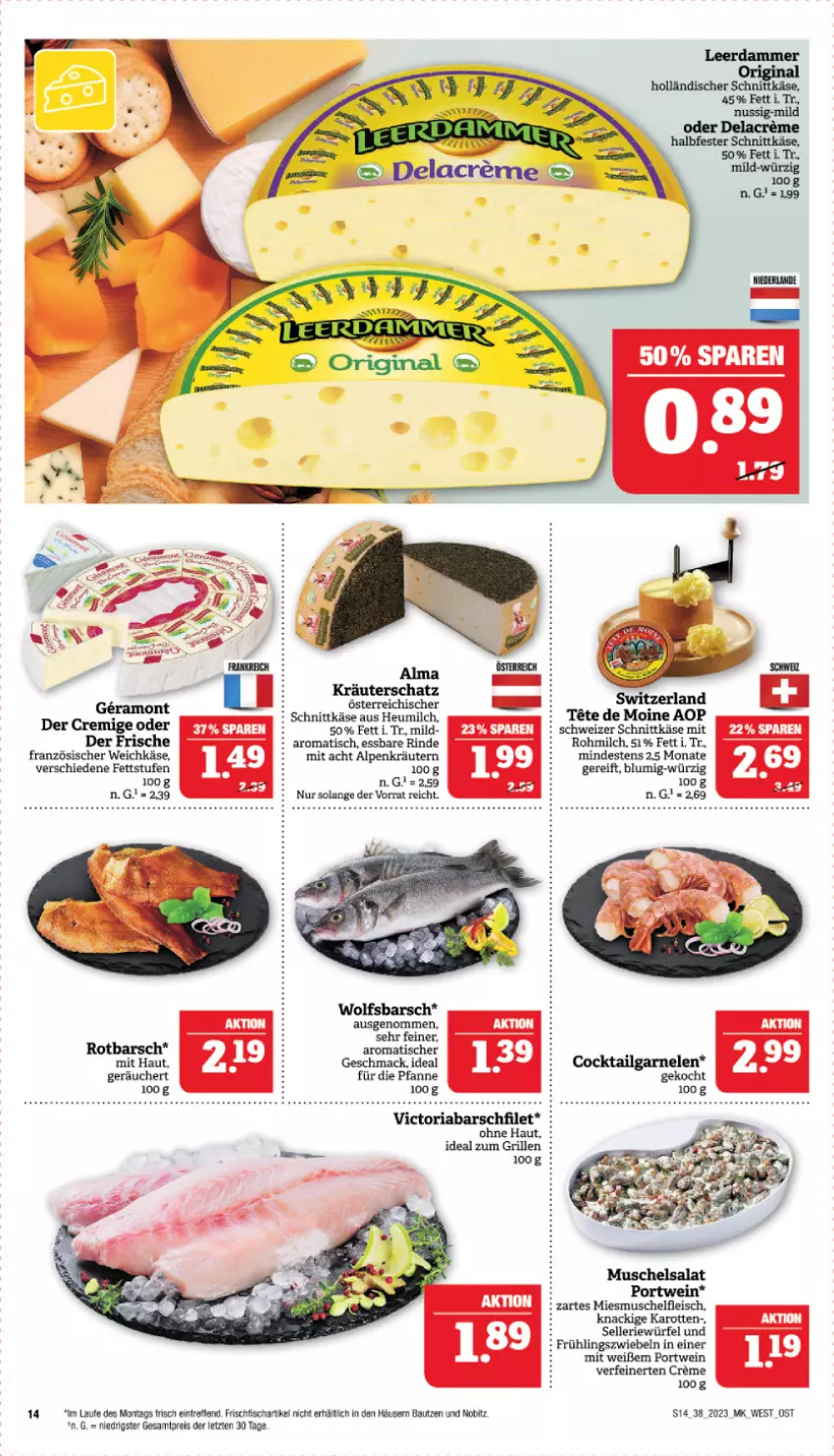 Aktueller Prospekt Marktkauf - Prospekt - von 17.09 bis 23.09.2023 - strona 14 - produkty: Bau, creme, eis, elle, filet, fisch, fleisch, französischer weichkäse, frischfisch, grill, Heu, heumilch, ideal zum grillen, karotten, Käse, kräuter, kräutern, mac, milch, pfanne, Portwein, reis, Ria, rind, Rotbarsch, schnittkäse, schweizer schnittkäse, Ti, tisch, weichkäse, wein, wolfsbarsch, würfel, ZTE, zwiebel, zwiebeln