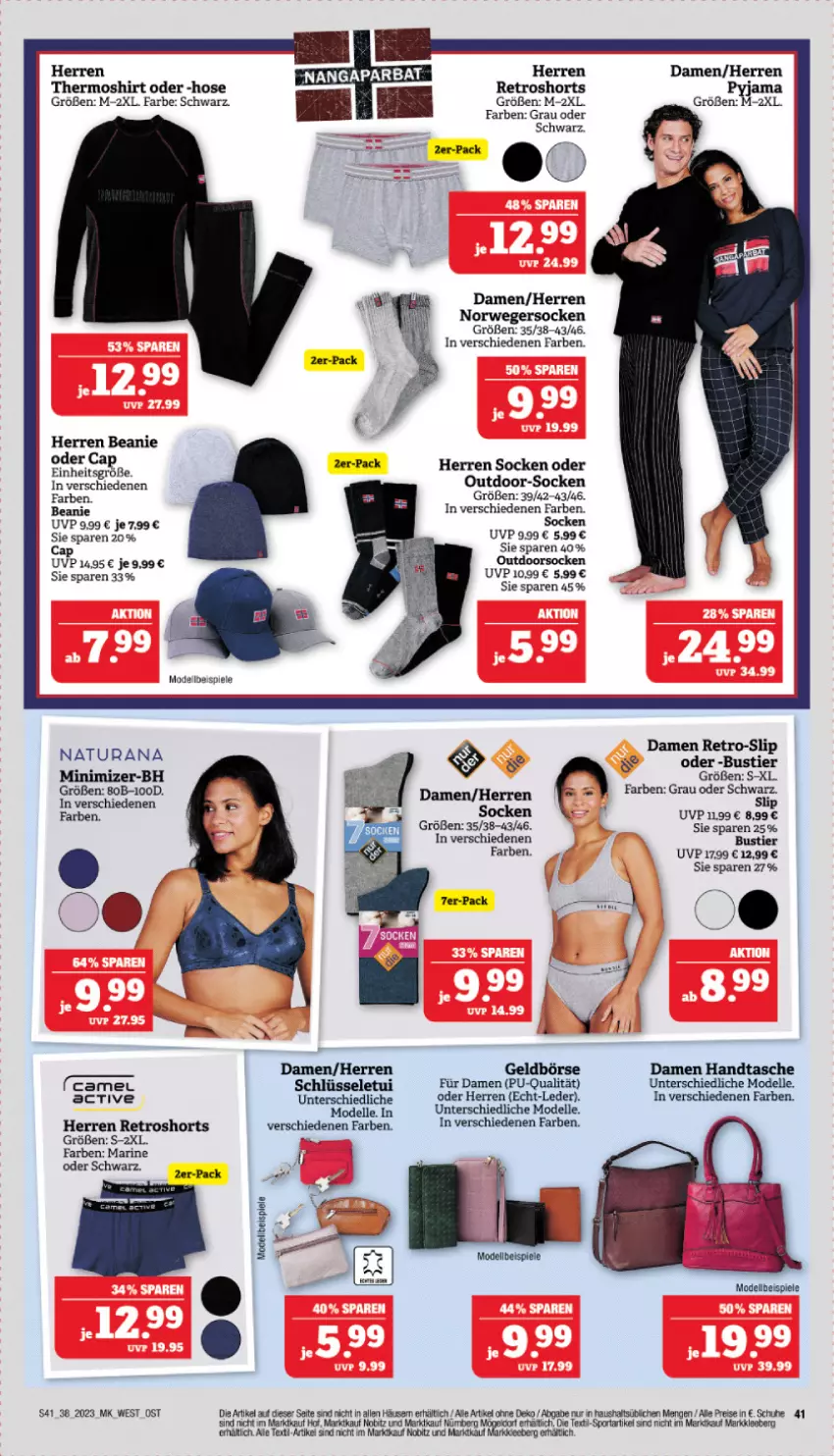 Aktueller Prospekt Marktkauf - Prospekt - von 17.09 bis 23.09.2023 - strona 41 - produkty: Beanie, Cap, dell, eis, elle, Geldbörse, Handtasche, hose, Mode, Norwegersocken, reis, retroshorts, rwe, schuhe, shirt, shorts, slip, socken, Spiele, Sport, Stier, Tasche, Thermoshirt, Ti