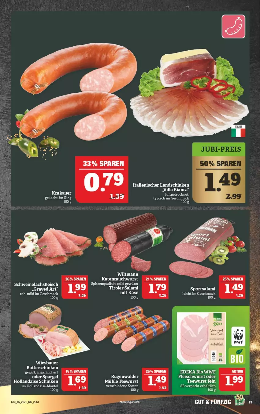 Aktueller Prospekt Marktkauf - Prospekt - von 12.04 bis 17.04.2021 - strona 13 - produkty: auer, Bau, Bauer, bio, deka, edeka bio, eis, fleisch, fleischwurst, gewürz, hollandaise, krakauer, lachs, landschinken, mac, Mantel, Rauch, ring, salami, schinken, schwein, schweine, Schweinelachs, spargel, spitzenqualität, Sport, tee, teewurst, Ti, wein, weine, wiesbauer, wurst