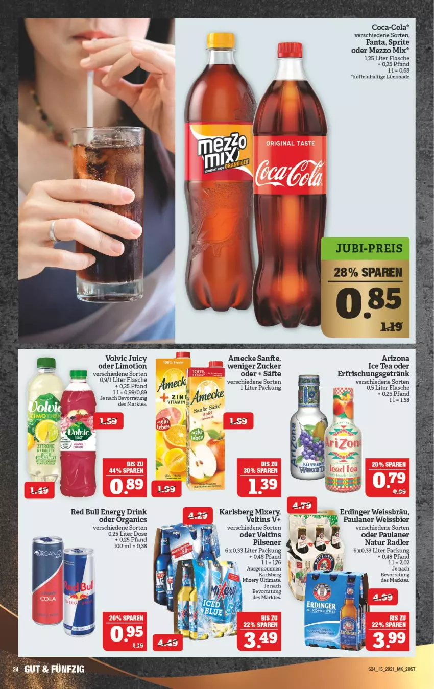 Aktueller Prospekt Marktkauf - Prospekt - von 12.04 bis 17.04.2021 - strona 24 - produkty: alkohol, amecke, bier, coca-cola, cola, drink, eis, energy drink, erdinger, erfrischungsgetränk, fanta, flasche, getränk, ice tea, karlsberg, karlsberg mixery, limo, limonade, Mezzo Mix, Mixer, mixery, Mode, natur, natur radler, Paula, paulaner, pils, pilsener, radler, red bull, säfte, sprite, Ti, veltins, veltins pilsener, vita, volvic, weissbier, zucker