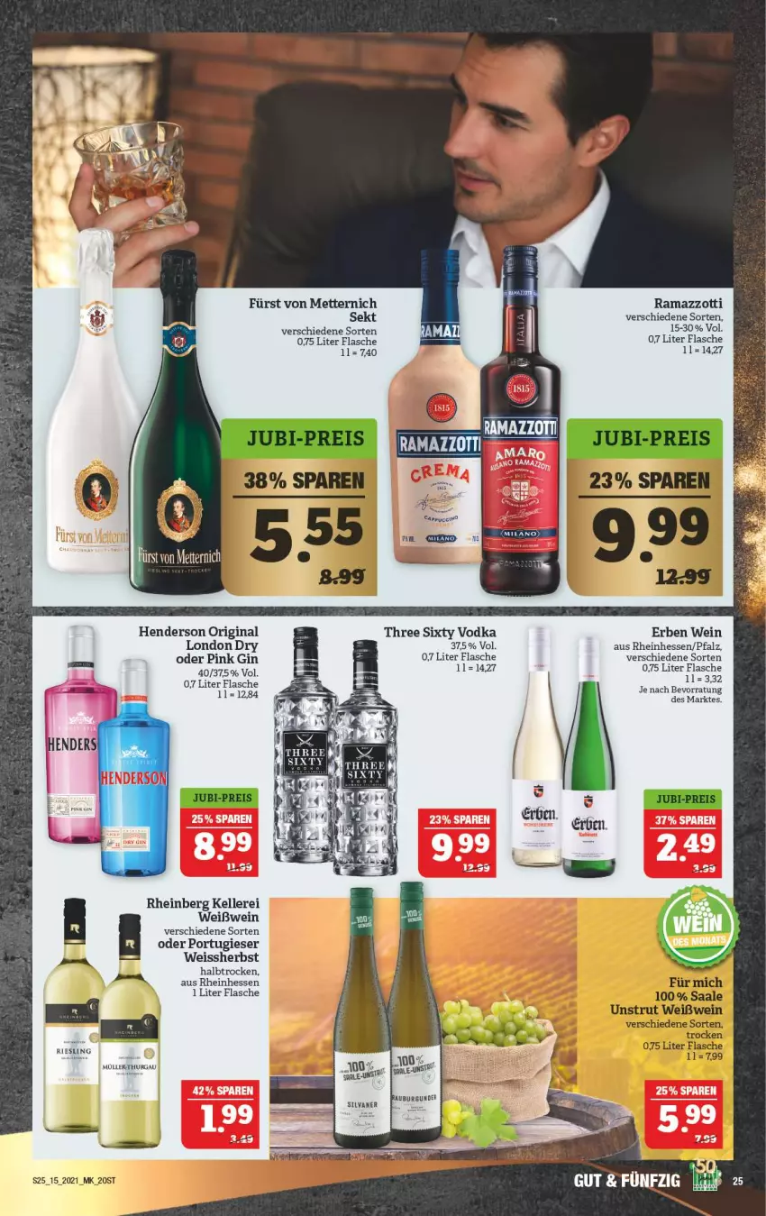 Aktueller Prospekt Marktkauf - Prospekt - von 12.04 bis 17.04.2021 - strona 25 - produkty: eis, elle, enders, flasche, fürst von metternich, gin, london dry, Mett, metternich, rama, ramazzott, ramazzotti, sekt, Three Sixty, Ti, vodka, wein, Weißwein, zott