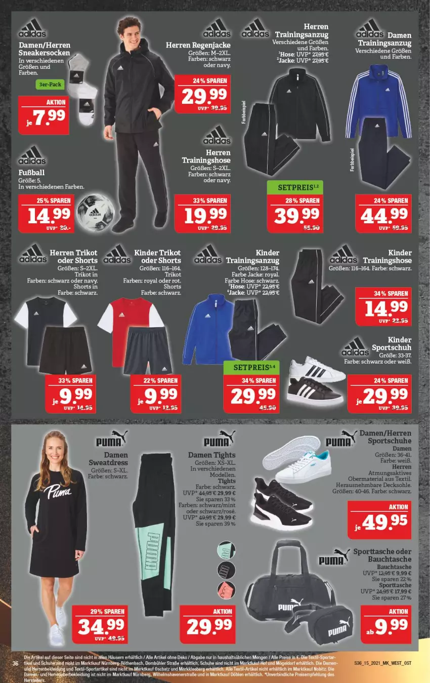 Aktueller Prospekt Marktkauf - Prospekt - von 12.04 bis 17.04.2021 - strona 36 - produkty: Adidas, Bad, ball, Fußball, hose, Jacke, Kinder, kleid, Kleidung, shorts, sneaker, sneakersocken, socken, ssd, tee, Ti, Trainingshose, Trikot