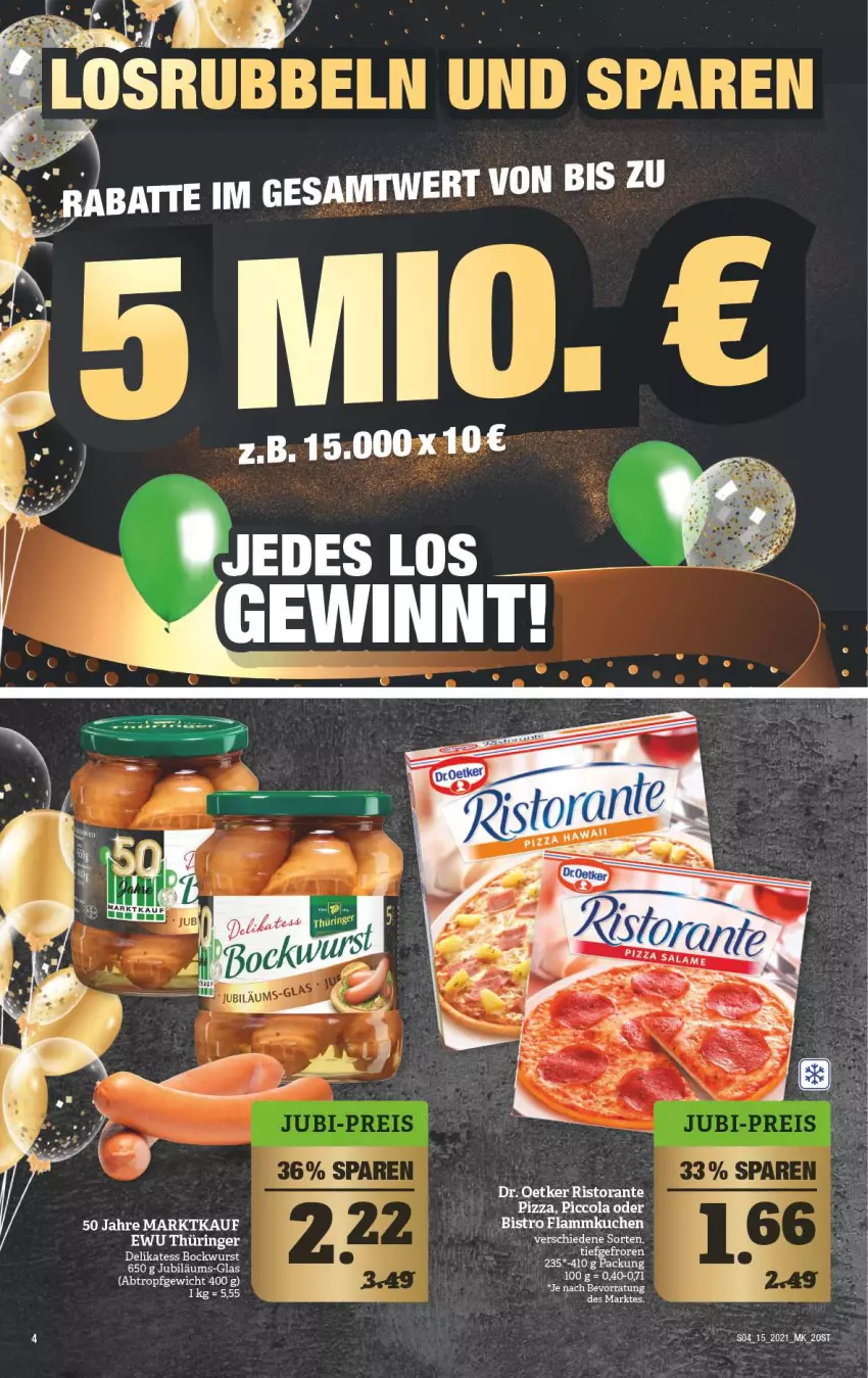 Aktueller Prospekt Marktkauf - Prospekt - von 12.04 bis 17.04.2021 - strona 4 - produkty: bockwurst, cola, Jubiläums, pizza, ring, Ti, uhd, wurst