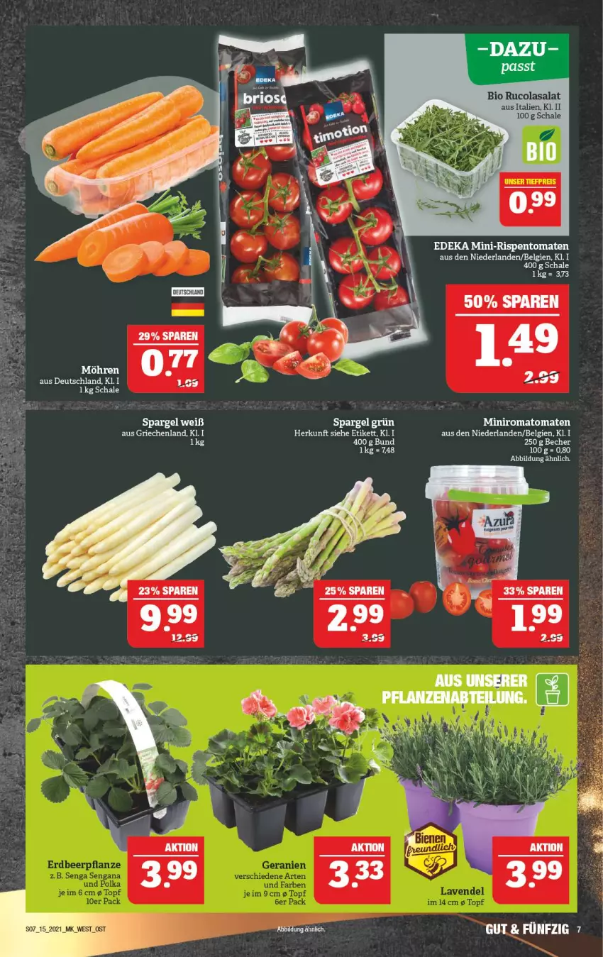 Aktueller Prospekt Marktkauf - Prospekt - von 12.04 bis 17.04.2021 - strona 7 - produkty: Becher, bio, cola, HP, LG, Romatomaten, rucola, salat, Schal, Schale, spargel, spargel grün, tomate, tomaten